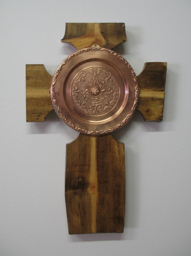 Reclaimed pine wood, found copper plate. 18" H x 28" W x 3" D. (2012)