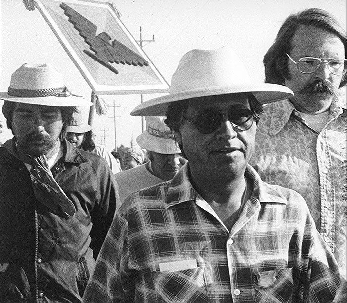 CESAR CHAVEZ AND REV. JIM DRAKE LEAD THE 1000 MILE MARCH THROUGH CALIFORNIA 1975